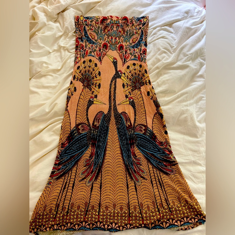 FARM Rio for Anthropologie
Peacock print strapless maxi dress/skirt
Size XL